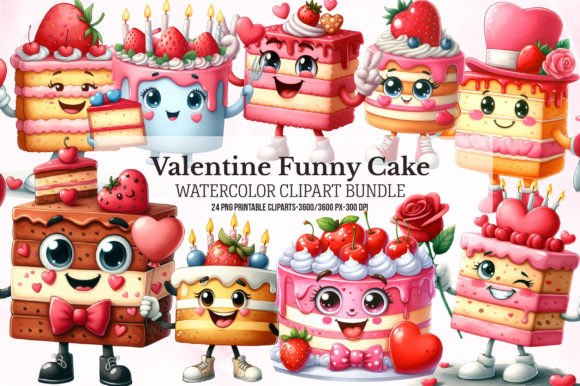 Download Watercolor Valentines Cakes Sublimation - Valentines Collection