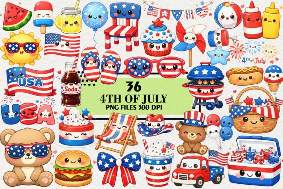 Download Kawaii 4th of July Summer Clipart Bundle - Clipart bundle Collection