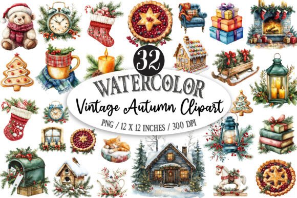 Download Watercolor Cozy Christmas Clipart Bundle - Clipart bundle Collection