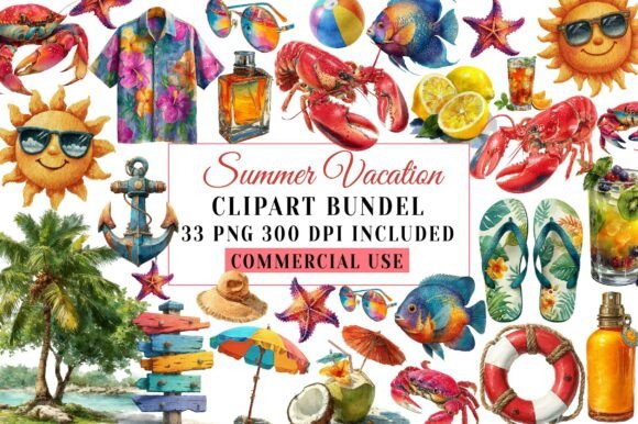 Download Whimsical Summer Vacation Clipart Bundle - Clipart bundle Collection