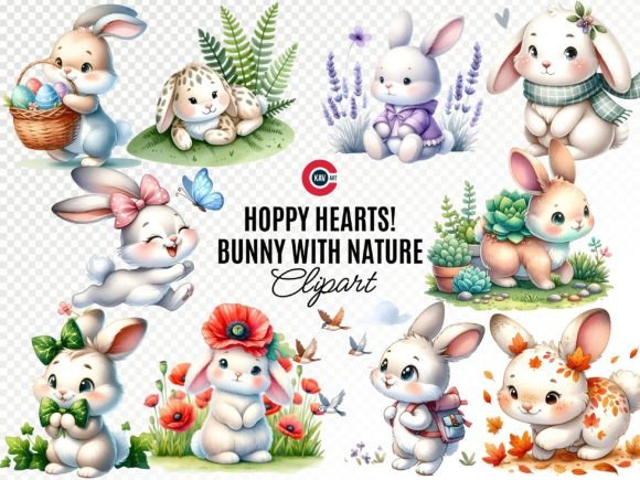Download Cute Playful Bunny with Nature Cliparts - Nature clipart Collection