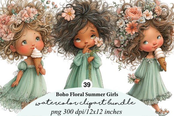 Download Boho Floral Summer Girls Clipart Bundle - Premium Resources
