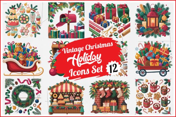 Download Vintage Christmas Holiday Clipart Bundle - Clipart bundle Collection