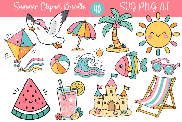 Download 40 Summer Clipart Bundle SVG PNG AI PDF - Clipart bundle Collection
