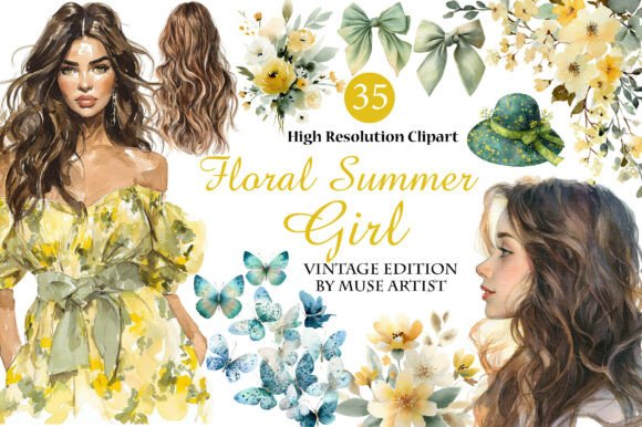 Download Watercolor Floral Summer Girl Clipart - Premium Resources