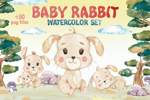 Download +50 Watercolor Rabbit Clipart Set - Premium Bundle