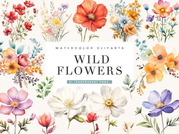 Download Watercolor Wild Flower Clipart Bundle - Clipart bundle Collection