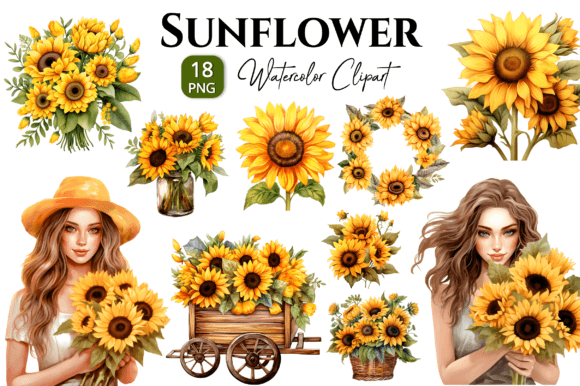 Download Sunflower Watercolor Clipart Bundle Png - Clipart bundle Collection