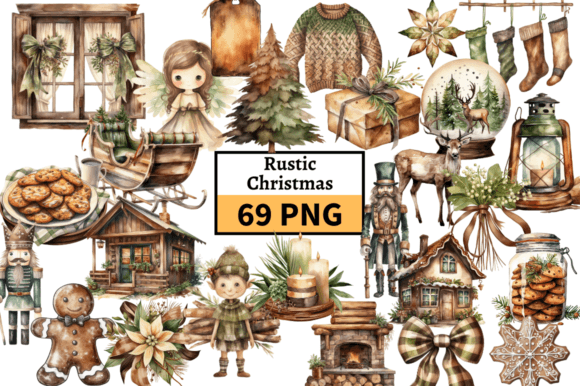 Download Rustic Christmas Clipart Bundle PNG - Clipart bundle Collection