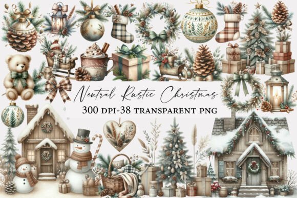 Download Neutral Rustic Christmas Clipart Bundle - Clipart bundle Collection