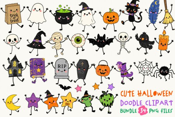 Download Cute Halloween Doodle Clipart Bundle PNG - Clipart bundle Collection