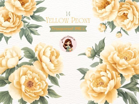 Download Watercolor Yellow Peony Clipart Bundle - Clipart bundle Collection