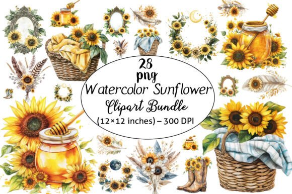 Download Watercolor Sunflower Clipart Bundle – - Clipart bundle Collection