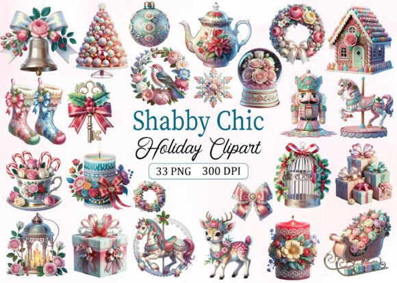 Download Shabby Chic Holiday Clipart Bundle - Clipart bundle Collection