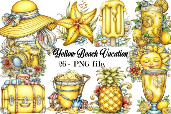 Download Yellow Beach Vacation Clipart Bundle - Clipart bundle Collection
