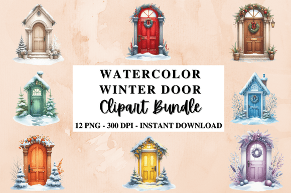 Download Watercolor Winter Doors Clipart Bundle - Clipart bundle Collection