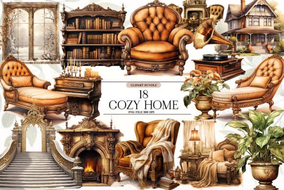 Download Antique Cozy Home Clipart Bundle - Clipart bundle Collection