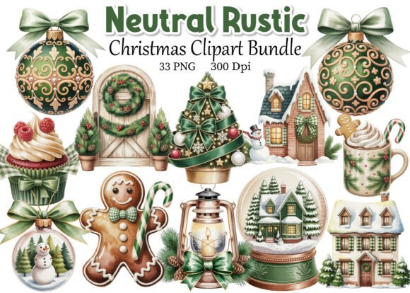 Download Neutral Rustic Christmas Clipart Bundle - Clipart bundle Collection