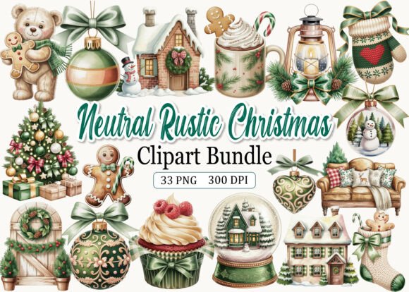 Download Neutral Rustic Christmas Clipart Bundle - Clipart bundle Collection