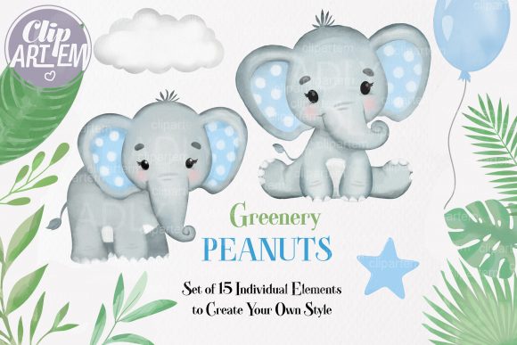 Download Boy Elephant Blue Greenery 15 PNG Clip - Elephant Collection