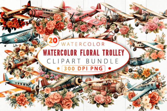 Download Floral Vintage Airplane Clipart Bundle - Clipart bundle Collection