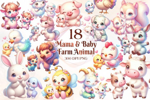 Download Mom and Baby Farm Animal Clipart Bundle - Clipart bundle Collection