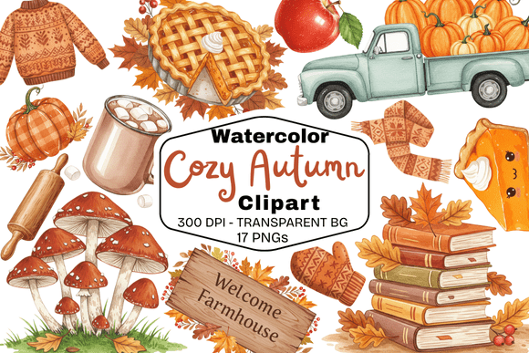 Download Cozy Autumn Watercolor Clipart Bundle - Clipart bundle Collection